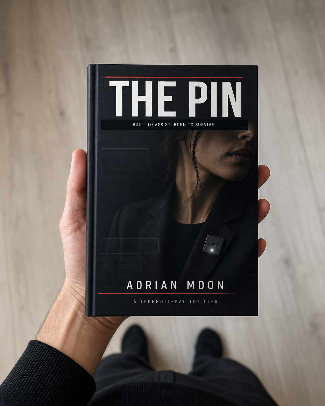 The Pin by Adrian Moon held in one hand